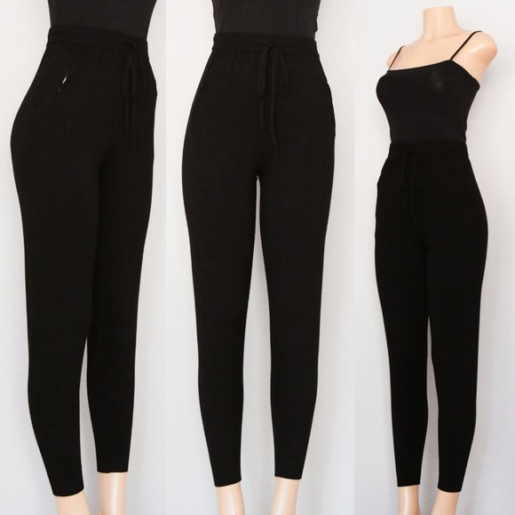 Comune Pants - NEW Comune Glendwood Zip Pocket High Waist Soft Cozy Knit Jogger Pants Black $84